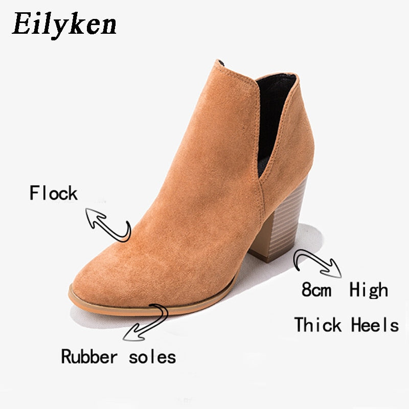 Eilyken Women Designer Ankle Elegant Boots Low High Heels 8cm  Zipper Short Quality Boots Shoes SIZE 36-43