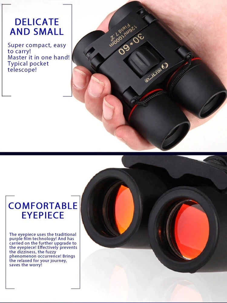 Portable Binoculars Powerful Mini Zoom 30x60 Long Distance Folding Day Night Vision HD Telescope Outdoor Hunting Camping Pocket