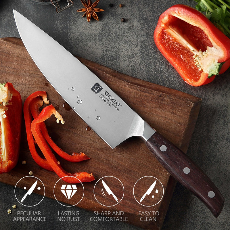 XINZUO 8&#39;&#39; Chef Knife German DIN 1.4116 Steel Kitchen Knives Stainless Steel Meat Vegetables Knife Kitchen Red Sandalwood Handle