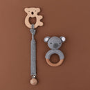 Baby Silicone Teether Wooden Rattle Toys Double Side Cotton Bibs Sleeping Dolls Soothe Appease Towel Newborn Nurse Accessories