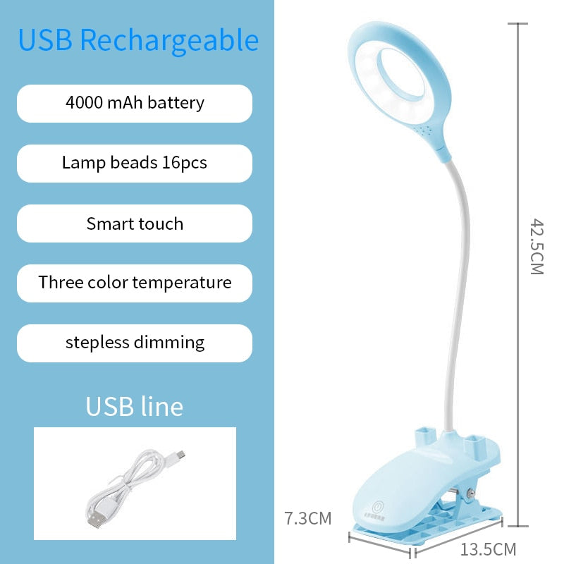 Lámpara de escritorio Led de 3 colores, regulable, táctil, plegable, lámpara de mesa, lectura de cabecera, protección ocular, luz nocturna, DC5V, recargable por USB