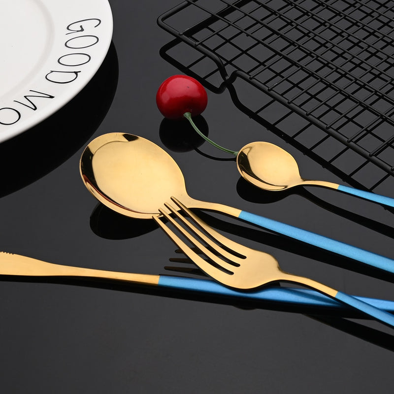 24Pcs/set Stainless Steel Black Gold Dinnerware Set Knife Fork Spoon Cutlery Set Tableware Silverware Set Dropshipping