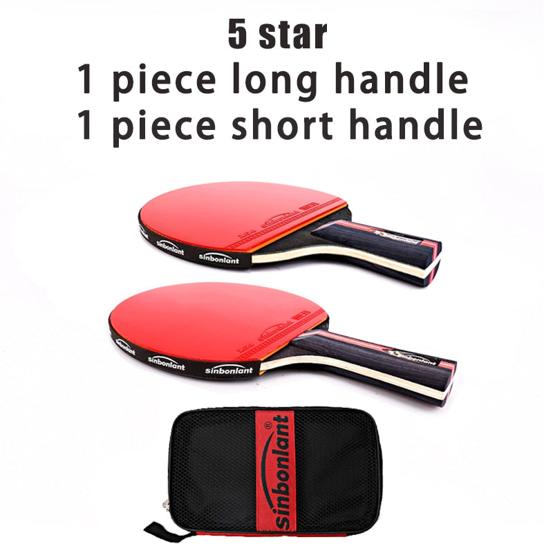 Raqueta de tenis profesional, hoja de carbono de mango largo corto, goma con granos de doble cara en raquetas de Ping Pong con estuche