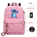 Disney Kawaii Stitch Bag Zipper USB Charging Mochila Capacity Backpack Women Kpop School Bags for Teenage Girls Students