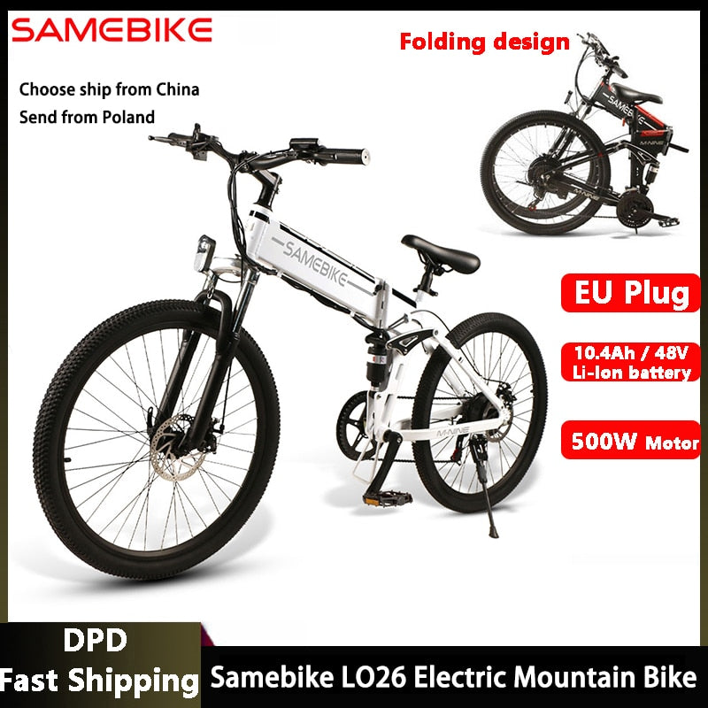 Samebike LO26 48V 500W Elektrisches Mountainbike Faltbares Ebike Eu-Stecker Elektrofahrrad 26-Zoll-Reifen 10Ah Li-Ion-Akku Moped-Fahrrad