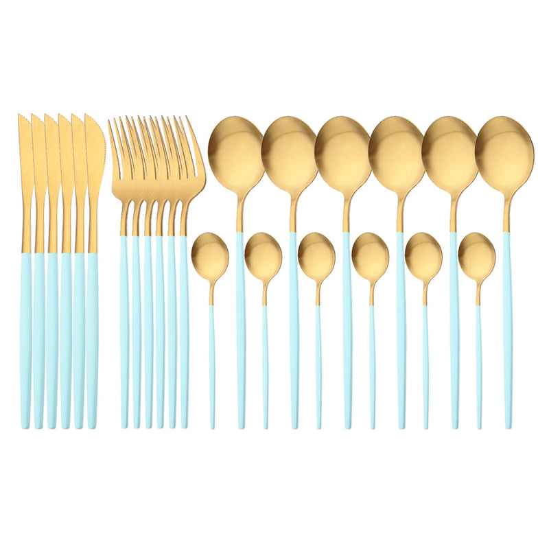 24Pcs Gold Matte Dinnerware Cutlery Set Stainless Steel Flatware Set Dinner Kniffe Fork Spoon Silverware Set Kitchen Tableware