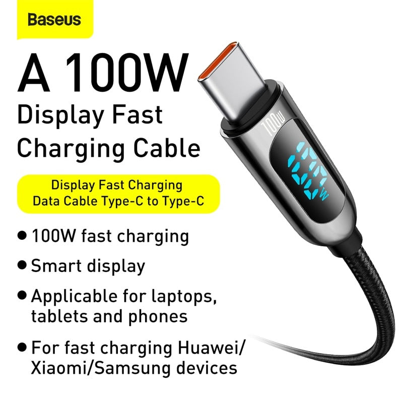 Baseus 100W USB Type C To USBC PD Cable For Xiaomi Samsung Fast Charger USB C Cable For Macbook iPad Pro Tablet Laptop Wire Cord