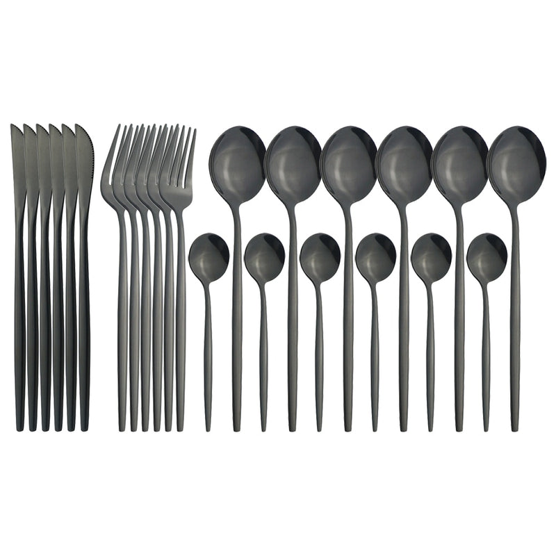 24 unids/set de vajilla de acero inoxidable, juego de cubiertos dorados, cuchillo de cena, tenedor, cuchara de café, vajilla, juegos de cubiertos de cocina