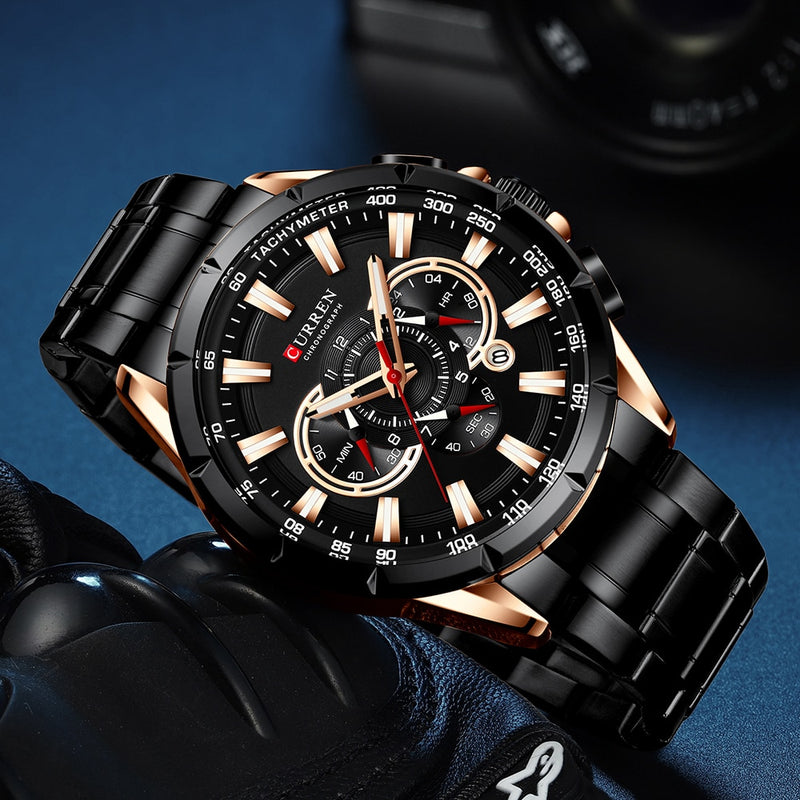 CURREN Sport Watches Men‘s Luxury Brand Quartz Clock Stainless Steel Chronograph Big Dial Wristwatch with Date Relogio Masculino