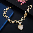 CWWZircons Love Heart Charm CZ Cubic Zirconia Gold Plated Cuban Link Chain Bracelets for Women Femme Fashion Jewelry Gift CB200