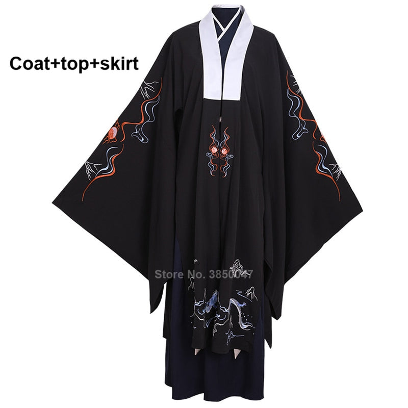 Samurai Man Kimono Set Dragon Print Harajuku Ancient Vintage Men Traditional Japanese Clothing Set Chinese Hanfu Performance