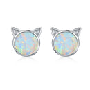 WOSTU 925 Sterling Silver Opal Stud Earrings Cat Unicorn Heart Blue Opal Earrings For Women Original Silver 925 Jewelry