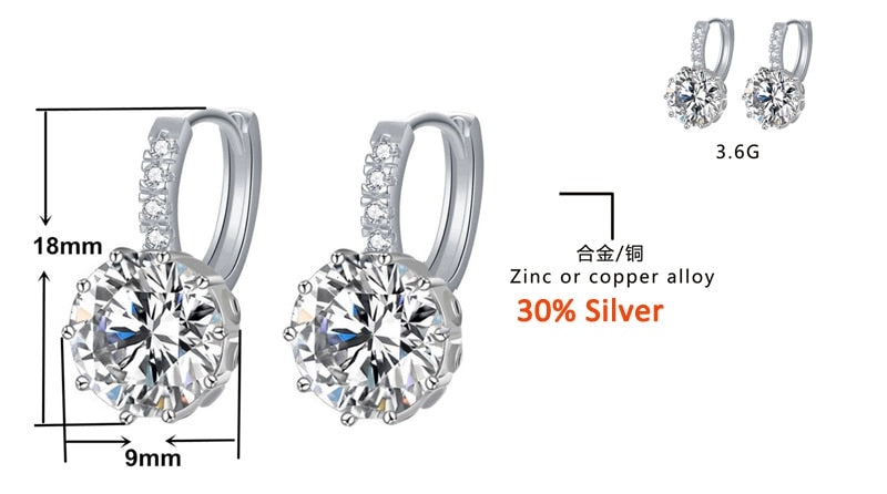 YANHUI Fashion Round 2.0ct Lab Diamond Zircon Drop Earrings For Women Wholesale Jewelry S925 Silver Color Earrings EH75