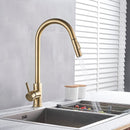 Senlesen Brushed Golden Kitchen Faucet Pull Out Spout Stainless Steel W/ Pull Down Sprayer Single Handle Kitchen Sink Faucets