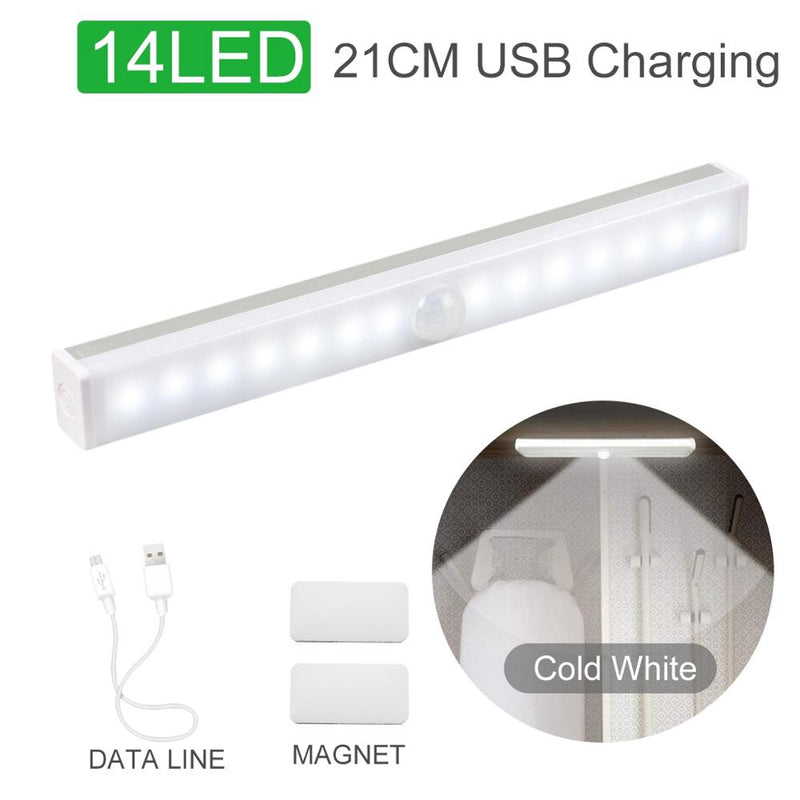 Luz con Sensor de movimiento USB/batería, luz para debajo del armario, para dormitorio, armario, cocina, armario, lámpara de luz Led para decoración del hogar