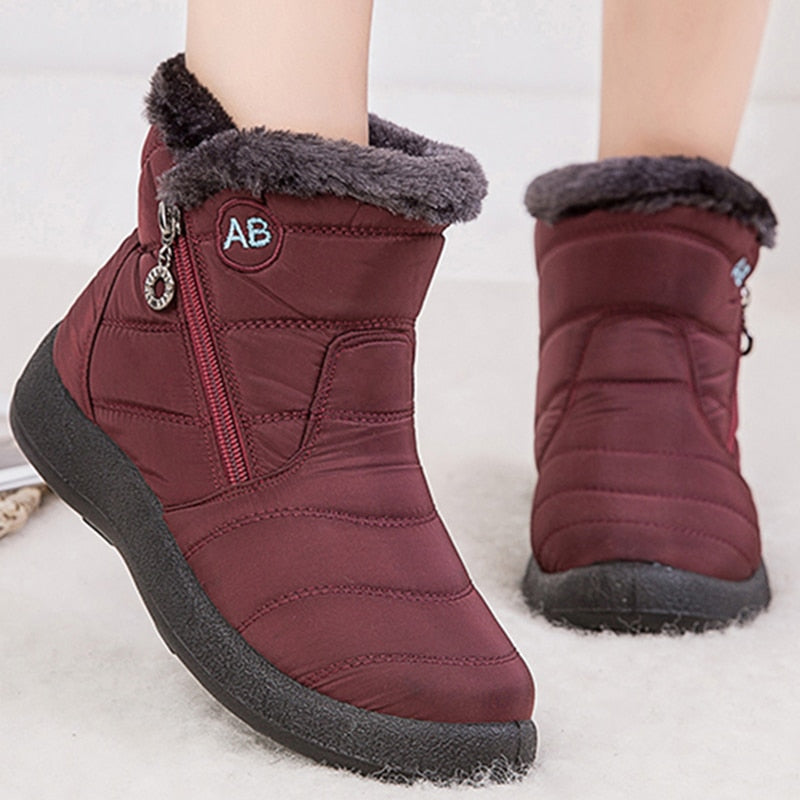 New Women Warm Shoes High Quality Zip Women Boots Solid Winter Ankle Boots For Women Ladies Shoes Waterproof Chaussure Femme
