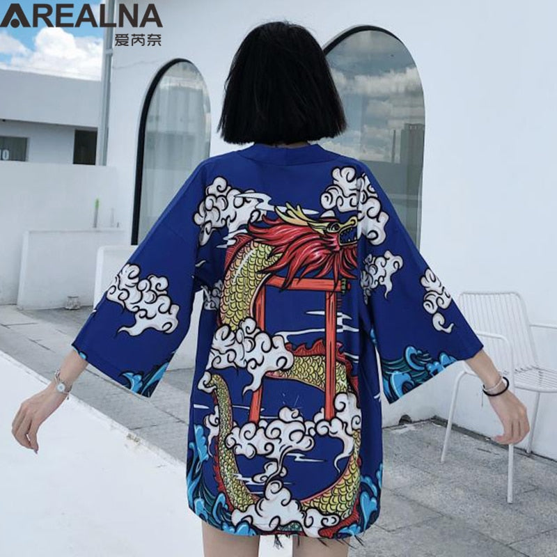 Dragon Anime Kimono Beach Girls Cosplay Dress Shirts New Korean Sunscreen Japanese Kimono Traditional Clothing Hombre Yukata Man