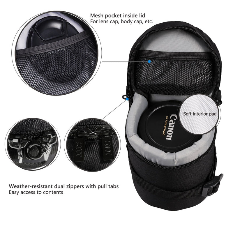 JJC Camera Lens Bag &amp;Belt Waterproof Lens Case Storage Pouch for Canon Nikon Sony Fujifilm DSLR Backpack Photography Accessories