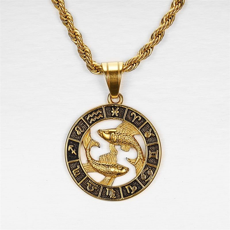 12 Zodiac Sign Horoscope Pendant Necklaces for Mens Womens Gold Aries Leo 12 Constellations Dropshipping Necklace Jewelry