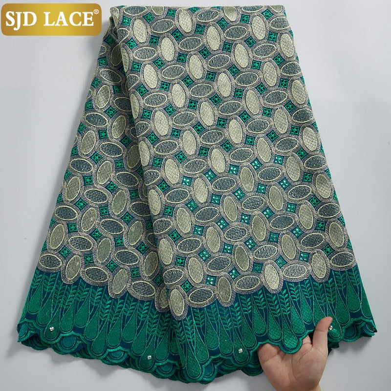 SJD LACE encaje de gasa suiza de alta calidad 5 yardas tela de encaje de algodón africano con agujero estilo Dubai para costura de ropa nigeriana A2324