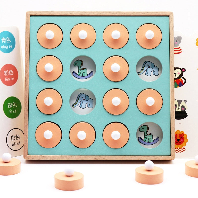 Montessori Memory Match Schachspiel 3D-Puzzles aus Holz, frühes pädagogisches Familienfest, lässiges Interaktionsspiel, Spielzeug für Kinder, Kinder