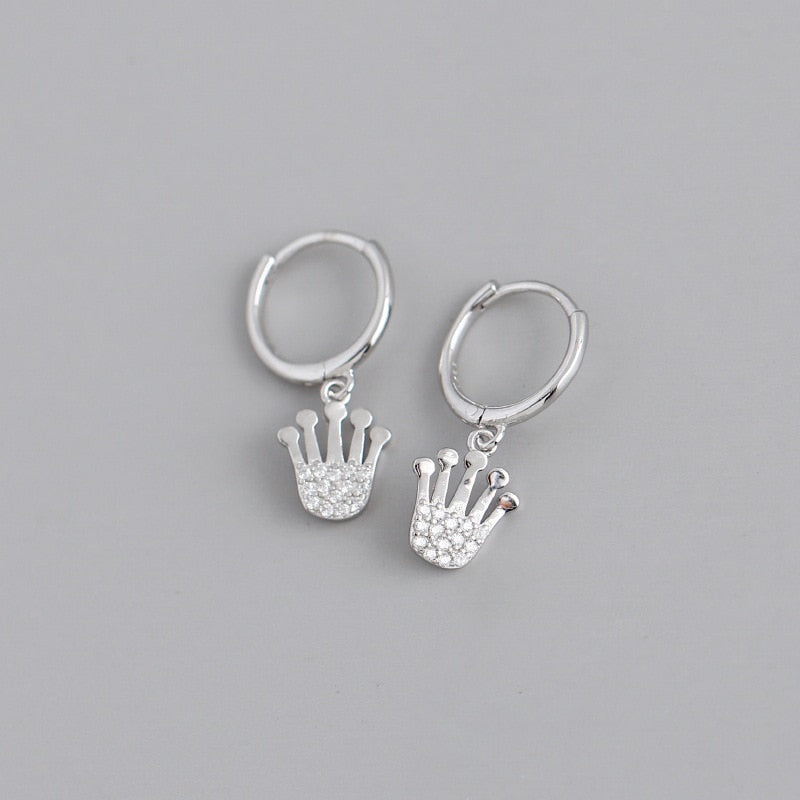 Pendientes de tuerca con colgante de circón de cristal pavé de corona de princesa a la moda de WANTME para mujer, regalo de joyería Punk de Plata de Ley 925 auténtica