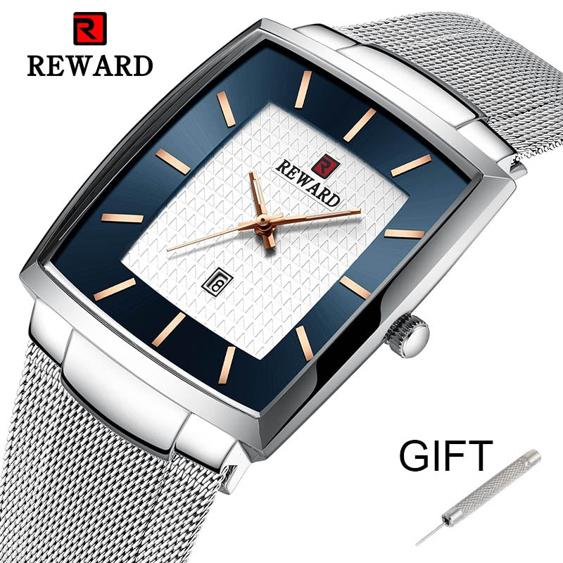 REWARD Top Brand Men's Watch Business Relogio Masculino Square Quartz Man Watch Men Wristwatch Full Steel Waterproof Male Watch