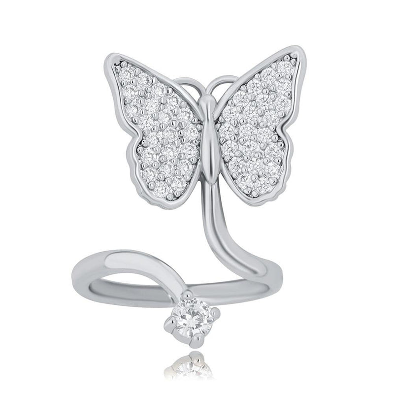 TOPGRILLZ Bling Bling Butterfly Nail Ring Cubic Zirconia Nail Ring Fashion Jewelry For Women  Adjustable Nail Ring