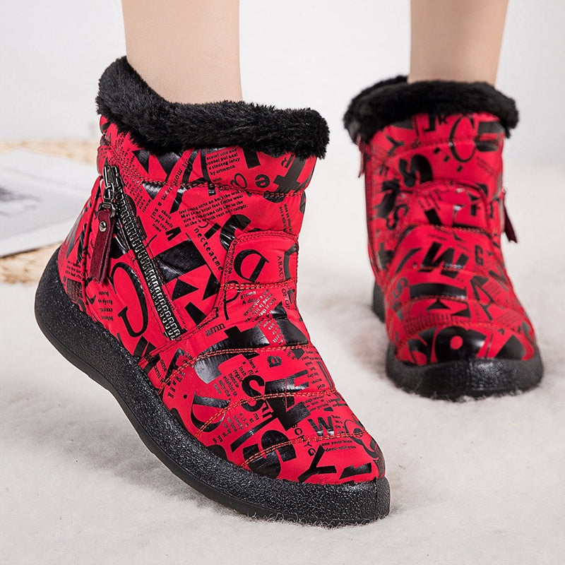 Botas de Mujer 2020, zapatos de invierno impermeables a la moda para Mujer, Botas de nieve con cremallera, Botas de invierno, tacones bajos, Botas tobilleras para Mujer de talla grande