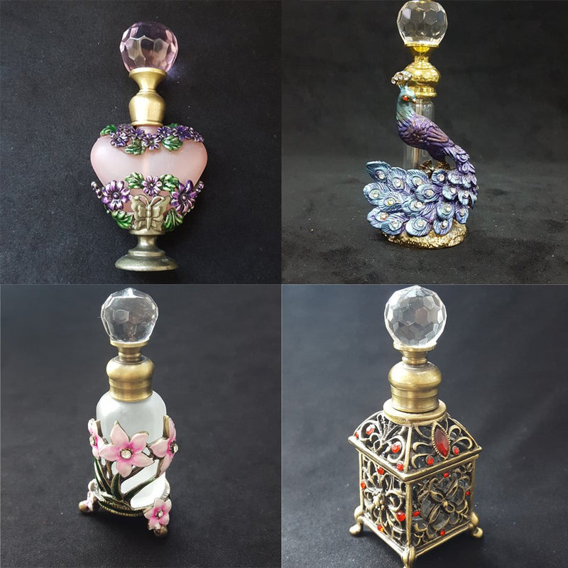 Ancient Arab Empty Perfume Bottle Antique Crystal Metal Bottle Dripper Home Decor Lady&