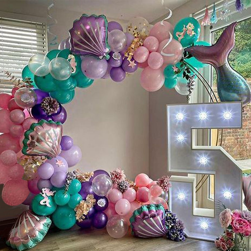 97pcs Mermaid Party Balloon Garland Arch Kit Purple Pink Shell Mermaid Tail Helium Globos Baby Shower Birthday Party Decoration