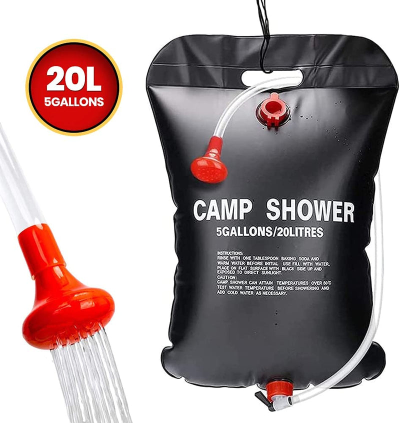 20L Portable Shower Bag with Switch Hose and Plastic Head Large Capacity Water Storage for Camping Outdoor Hiking Picnic Washing