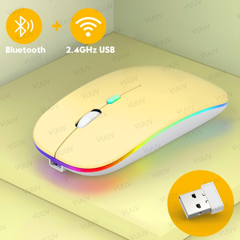 Bluetooth Wireless Mouse For Computer PC Laptop iPad Tablet MacBook With RGB Backlight Ergonomic Silent Rechargeable USB Mouse