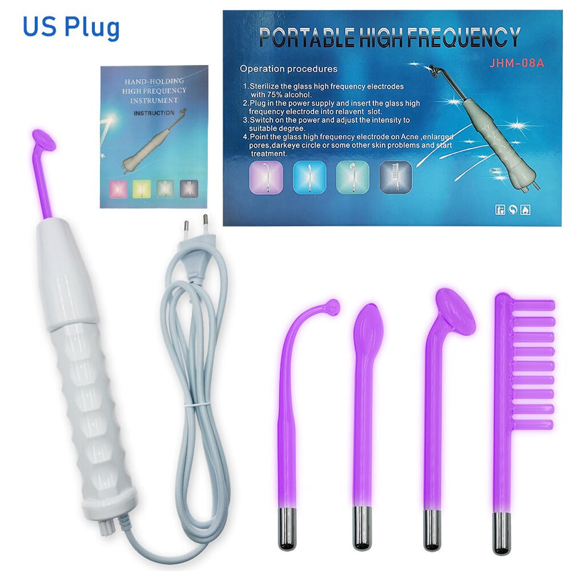 4pcs High Frequency Facial skin care wand device Acne Treatment Tool HF Hair Care Device Professional Kit with gift Box