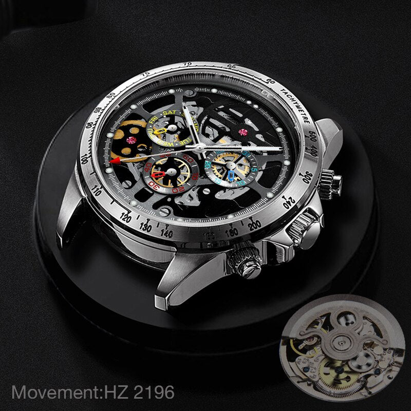 HAIQIN, relojes para hombre 2020, relojes de pulsera mecánicos de lujo de marca superior automáticos de lujo para hombres, esqueleto 5Br, Reloj resistente al agua para hombres