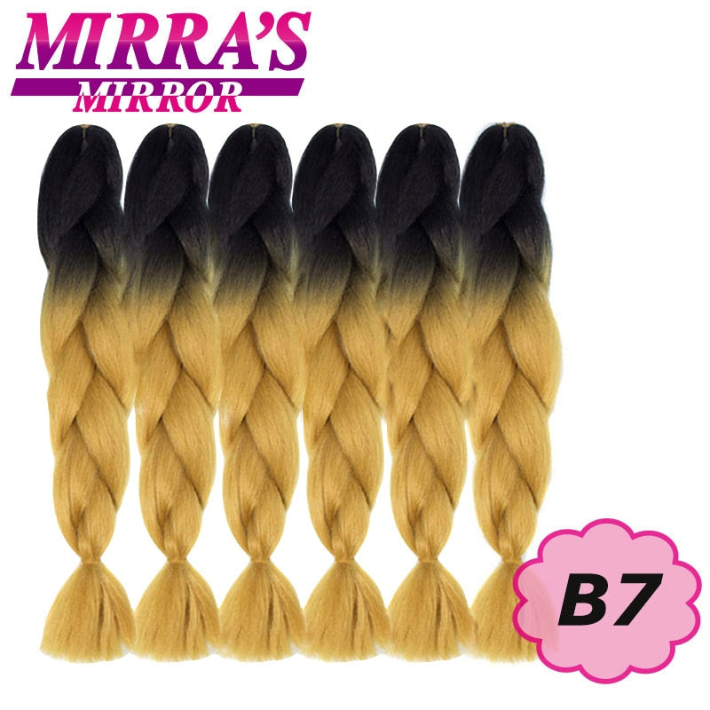 24inch Jumbo Braids Synthetic Hair For Box Braid Ombre Braiding Hair Extensions Three Tone Black Brown Blue Pink Mirra’s Mirror