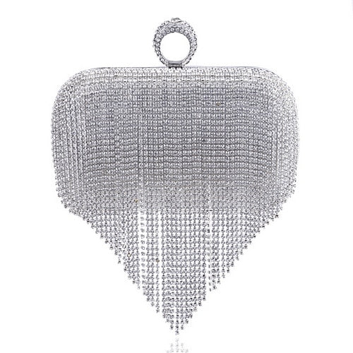 GLOIG Fashion women tassel evening bags diamonds beaded clutch wedding purse shoulder party laides case purse