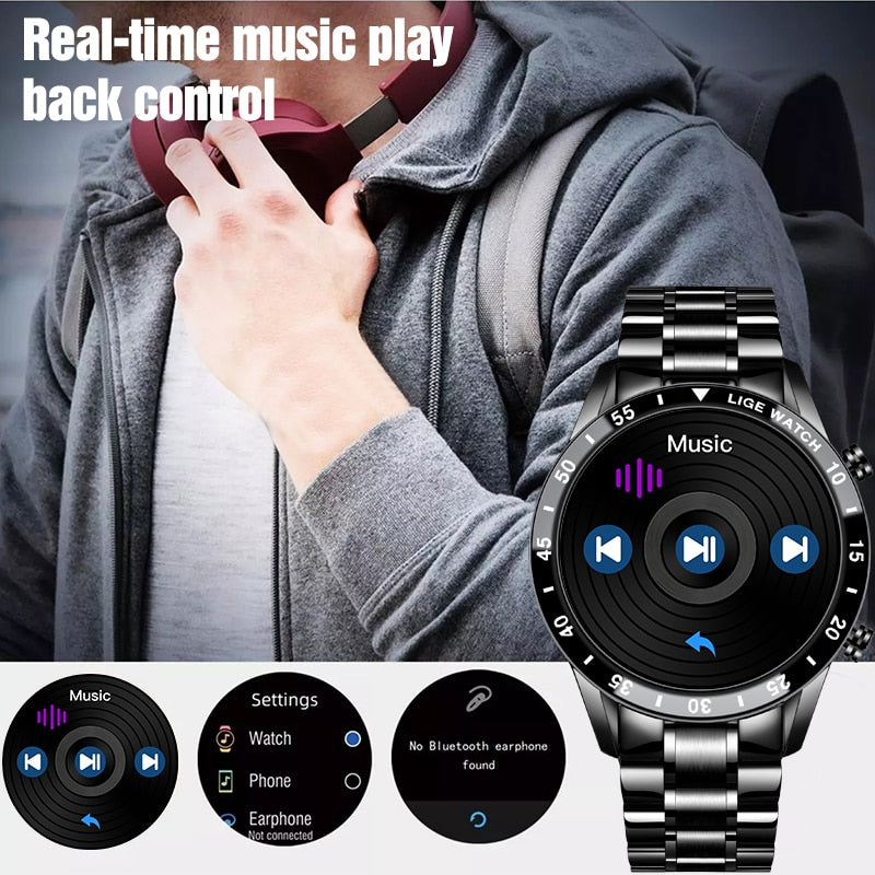 LIGE 2022 Smart Watch Men Full Touch Sport Fitness Watch Blood Pressure Waterproof Bluetooth Call For Android Ios Smartwatch Men