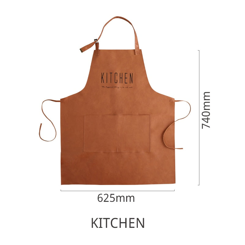 PU Leather Apron Household Waterproof Anti-oil Apron Adult Men And Women Fashion Cooking Apron