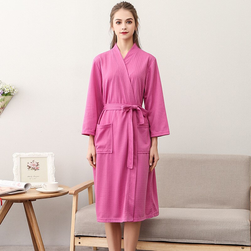 Women Summer 2021 Long Soft  Bath Robe Pajamas Kimono Solid Waffle Bathrobe With Sashes Dressing Gown Sleepwear Female Homewear