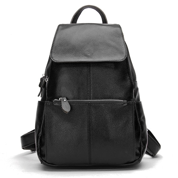 Mochila Zency 100% de cuero genuino para mujer, bolso de viaje a la moda para mujer, mochilas escolares de estilo pijo para chica, mochila para ordenador portátil, negro y blanco