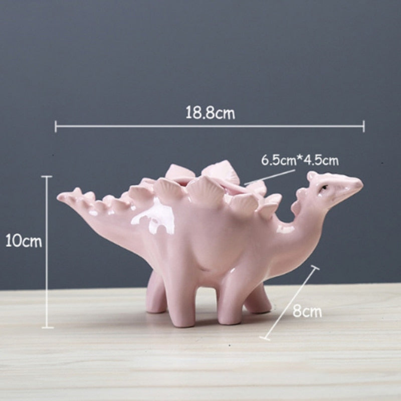 Creative Ceramic Stegosaurus Flower Pot Succulent Garden Desktop Decoration With Tray Creative Dinosaur Flower Planter Pot