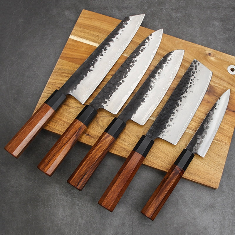 Cuchillos de cocina japoneses profesionales de acero revestido hechos a mano, cuchillo de Chef, cuchillo Nakiri, cuchillo de carnicero, cuchillo de Sushi, cuchillos de utilidad, cortador