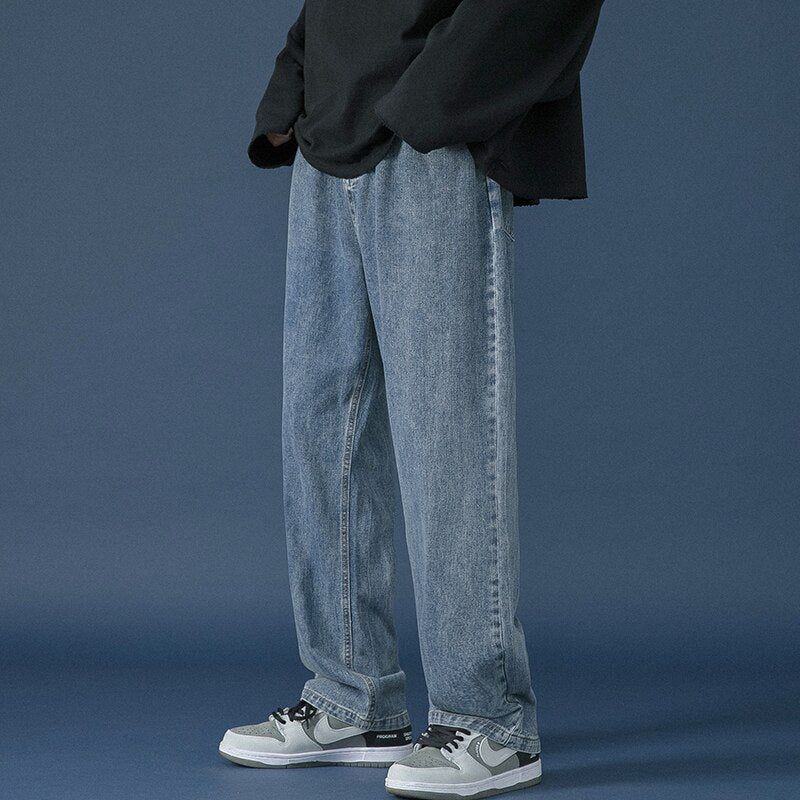 LAPPSTER Herren Korean Fashoins Harem Blue Jeans Hose 2022 Vintage Straight Pants Harajuku Jeans Baggy Free Belt Wide Leg Denim