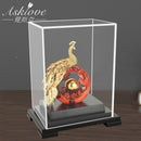 Asklove Gold Phoenix Ornament 3D pavo real estatua 24K hoja de oro decoración miniatura figuritas escritorio artesanías decoración del hogar regalos
