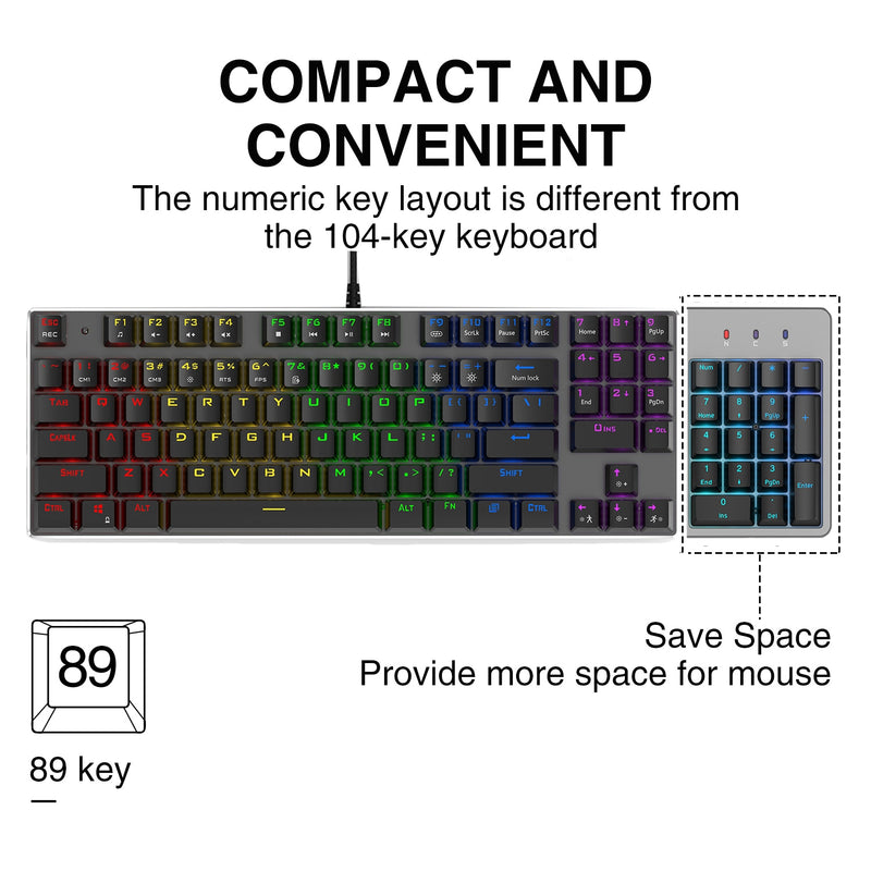 METOO Wired Gaming Mechanische Tastatur mit Hintergrundbeleuchtung, 89 Tasten, Anti-Ghosting, Blau, Rot, Braun, Schalter, Zahlentasten für Spiel, Laptop, PC, Russisch