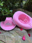 Fedora-Hut für Frauen mit breiter Krempe, Frauen, Mädchen, Tiara, Western-Rosa-Cowboy-Hut für Partys