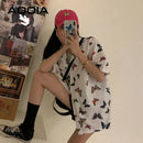 Chic Vitage Short Sleeve Loose Women Blouse Shirt Y2K Butterfly Printing Button Up Pockets Womens Shirts 2022 Summer Y2K Tops