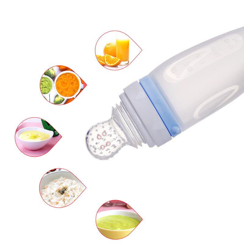 Botella de alimentación de bebé con dibujos de delfines de 50ML, leche segura, frutas, verduras, alimentación de silicona para recién nacidos, cuchara suave, alimentador de entrenamiento para bebés