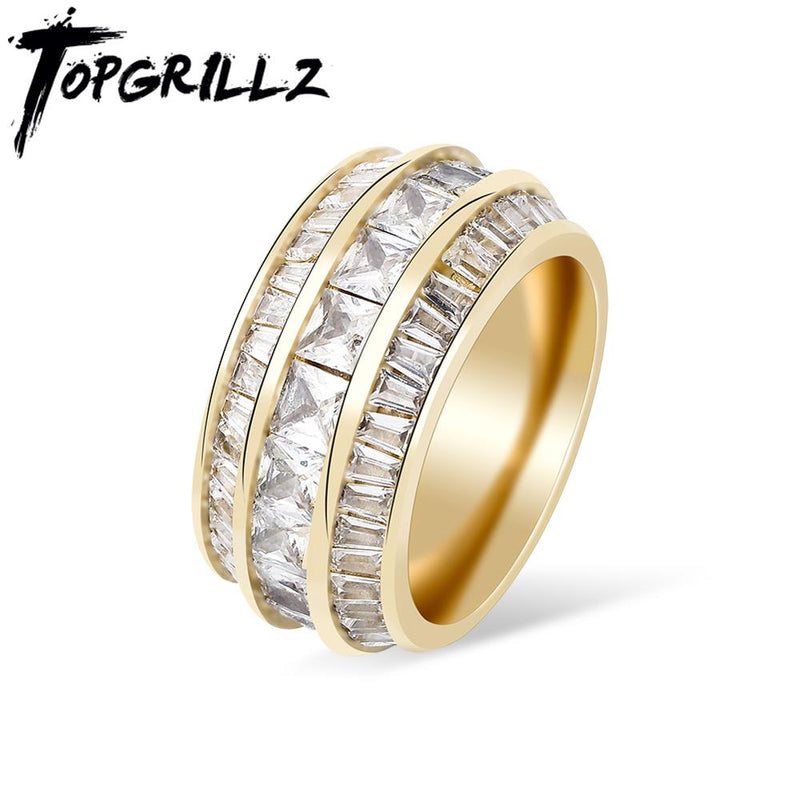 TOPGRILLZ New Baguette Zircon Rings High Quality Copper Material RING Gold Color Iced Out Cubic Zirconia Fashion Hip Hop Jewelry